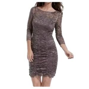 Eliza J Dress Missy Lace Mini Ruched 3/4 Sleeve Party Cocktail Gray Purple 10